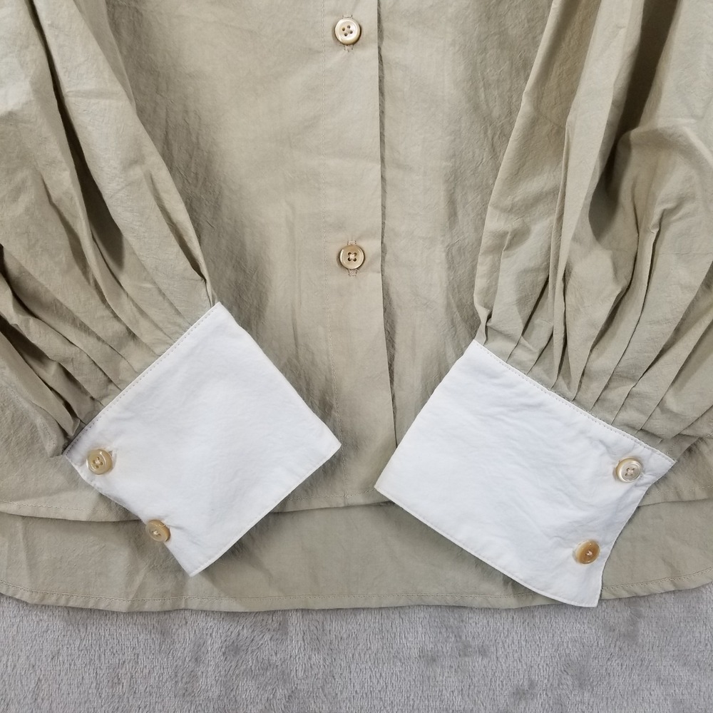 House of St. Claire Blouse Women M Beige Balloon Sleeve Italian Fabric USA Made - Picture 3 of 10